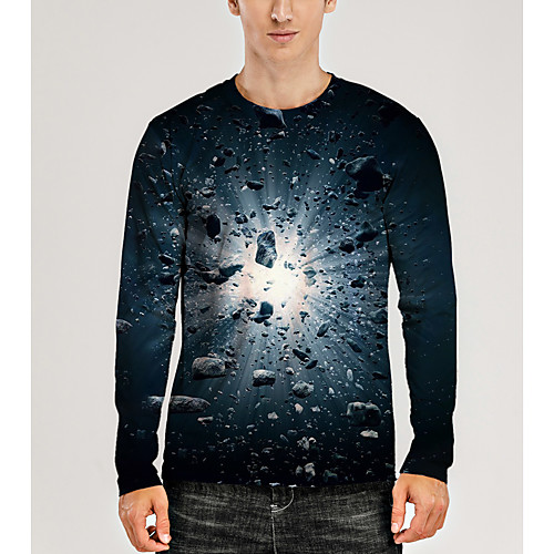 

Men's T shirt 3D Print Graphic Optical Illusion 3D Print Long Sleeve Daily Tops Casual Navy Blue