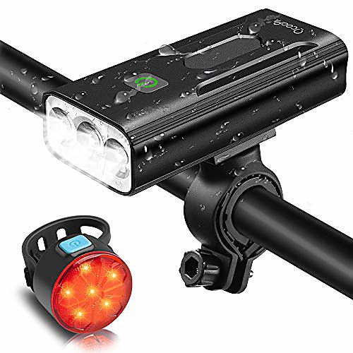 

bike lights set rechargeable, 5200mah usb bicycle lights 1200 lumens super bright, 3 modes led bike lights front and back set, ipx5 waterproof headlights fits all bicycles