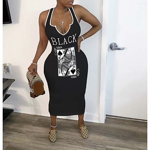 

Women's Plus Size Dresses Sheath Dress Midi Dress Sleeveless Print Print Sexy Summer / Slim