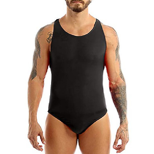 

men's stretch swimsuit leotard bodysuit underwear bikini thongs black one size