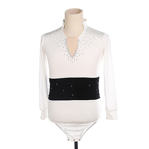 

Figure Skating Top Men's Boys' Ice Skating Top BlackWhite High Elasticity Training Competition Skating Wear Crystal / Rhinestone Long Sleeve Ice Skating Figure Skating / Kids