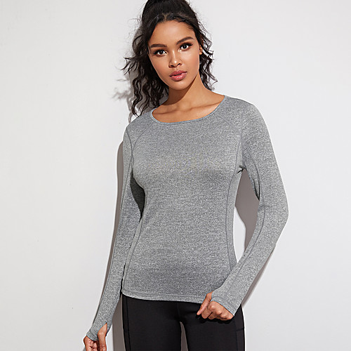 

Women's Yoga Top Thumbhole Fashion Gray Nylon Yoga Fitness Gym Workout Sweatshirt Top Long Sleeve Sport Activewear Breathable Quick Dry Comfortable Stretchy