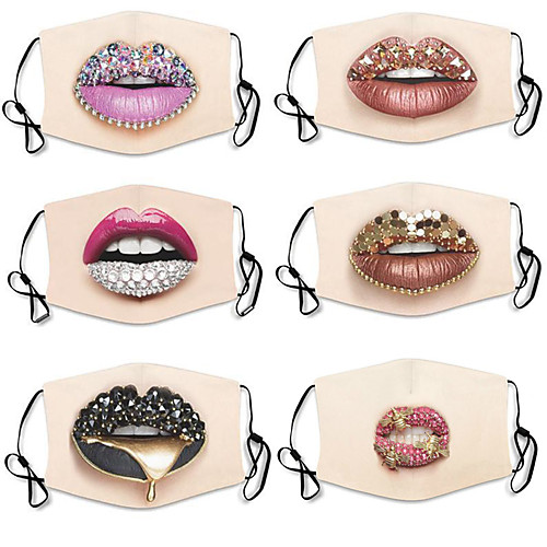 

5 pcs Printed Lip Masks Women's Outdoor Breathable Masks Fashionable Washable Dust-proof Masks