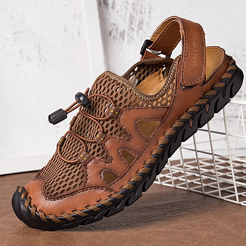 

men halloween skull hand stitching mesh leather hook loop sandals
