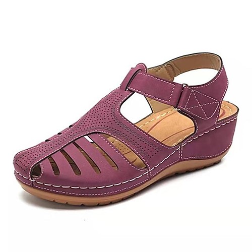 

Women's Sandals Boho Bohemia Beach Wedge Heel Open Toe Wedge Sandals Minimalism Daily Walking Shoes Faux Leather Black Red Light Purple