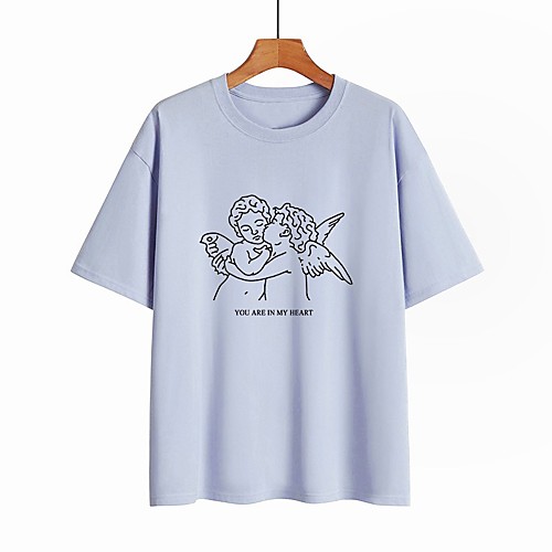 

Women's T shirt Text Graphic Prints Portrait Round Neck Tops 100% Cotton Basic Basic Top White Black Purple