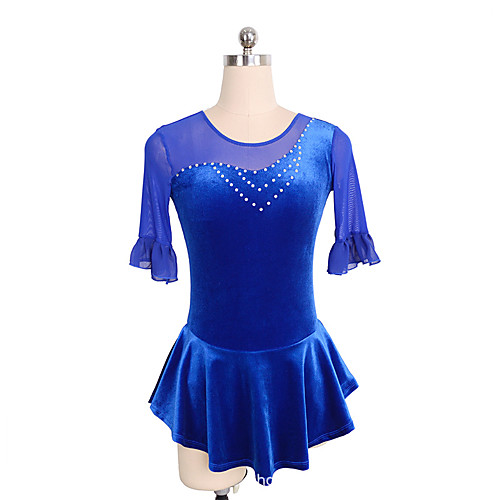 

Figure Skating Dress Women's Girls' Ice Skating Dress Blue Patchwork Spandex High Elasticity Training Competition Skating Wear Crystal / Rhinestone Half Sleeve Ice Skating Figure Skating / Kids