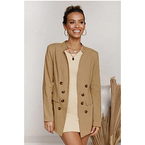 

Women's Solid Colored Streetwear Spring & Fall Jacket Regular Going out Long Sleeve Cotton Blend Coat Tops Khaki