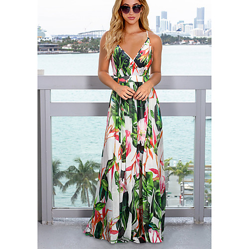 

Women's Strap Dress Maxi long Dress Black Blue Red Green Royal Blue Light Green Light Blue Sleeveless Floral Print Backless Patchwork Print Spring Summer V Neck Elegant Casual Sexy 2021 S M L XL XXL