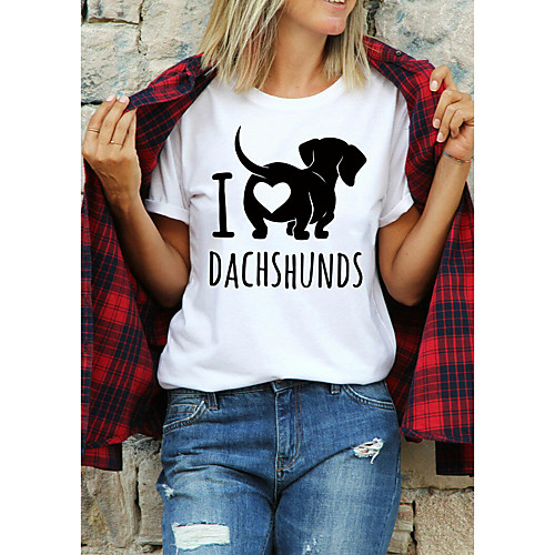 

Women's T-shirt Dog Graphic Prints Letter Print Round Neck Tops 100% Cotton Basic Basic Top White Black Purple