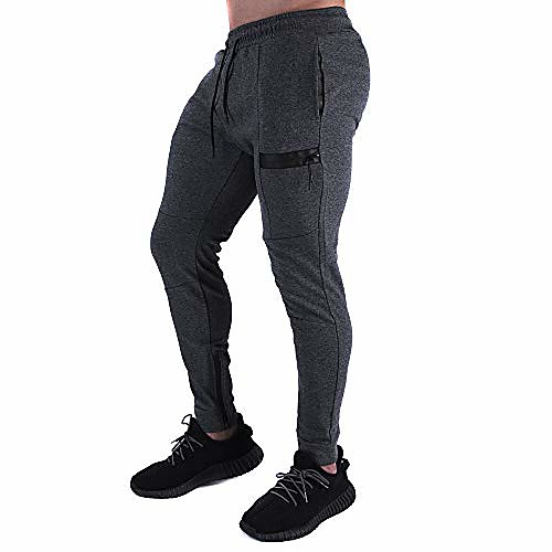 

men's workout training jogger pants slim fit gym athletic for leg zipper dark grey