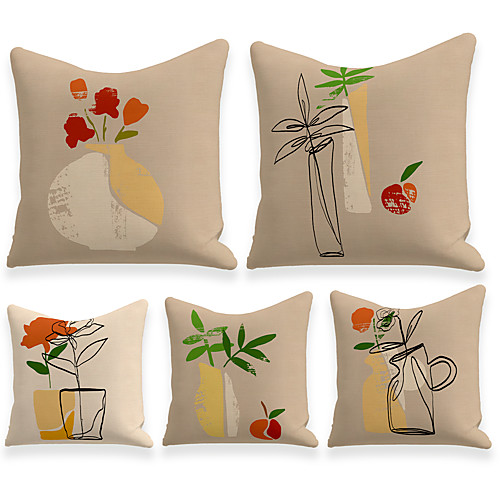 

Cushion Cover 5PCS Linen Soft Decorative Square Throw Pillow Cover Cushion Case Pillowcasefor Sofa Bedroom 45 x 45 cm (18 x 18 Inch) Superior Quality Mashine Washable