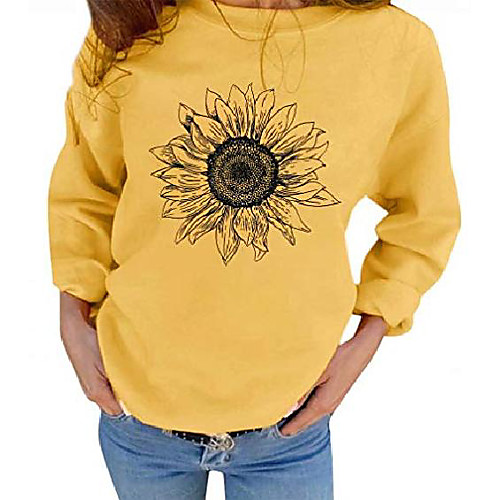 

lightweight sweatshirts womens long sleeve t shirt cute sunflower print crewneck pullover tee tops yellow