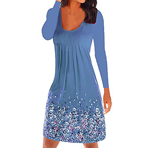 

women floral printed long sleeved dress autumn loose ruffled pleat knee-length dress (m,gray)