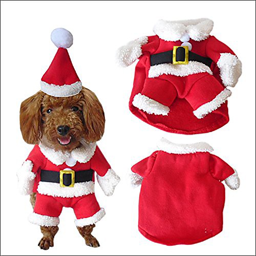 

pet dog cat suit christmas costumes with cute santa cap winter warm clothes coat sweater dress l