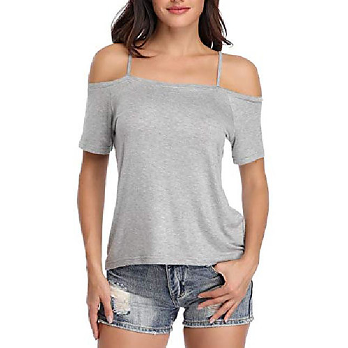 

women's cold shoulder top soft casual blouse flowy spaghetti strap swing shirt for home and daily light gray