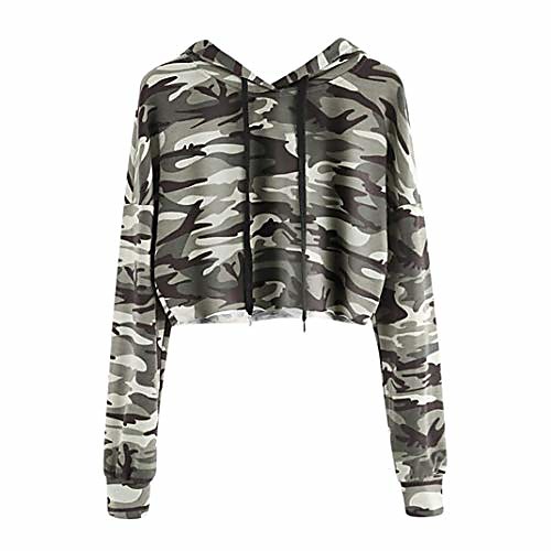 

women's crop hoodie sweatshirt camouflage teenage girls sweatshirt long sleeve sport workout fitness casual crop top jumper hooded pullover tops blouse