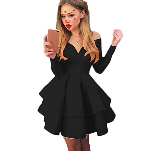 

Women's Sheath Dress Short Mini Dress White Black Red Long Sleeve Solid Color Layered Ruffle Patchwork Fall Spring V Neck Elegant Sexy 2021 S M L XL XXL 3XL / Plus Size