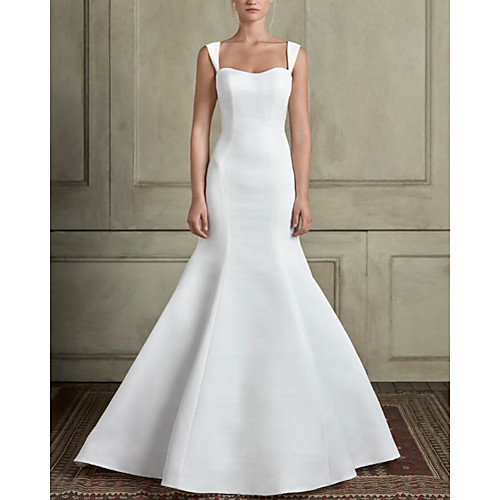 

Mermaid / Trumpet Wedding Dresses Scoop Neck Sweep / Brush Train Satin Sleeveless Simple with 2021