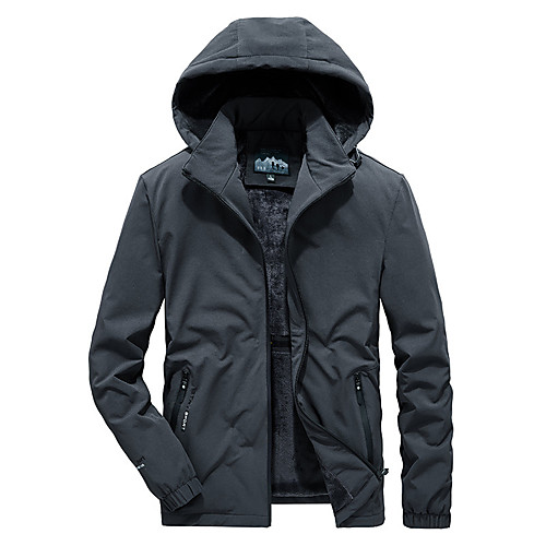 

Men's Hiking Fleece Jacket Winter Outdoor Solid Color Fleece Lining Warm Detachable Cap Thick Winter Jacket Nylon Fishing Climbing Camping / Hiking / Caving Black Army Green Gray