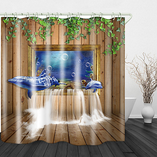 

3D Plank Ocean Print Waterproof Fabric Shower Curtain For Bathroom Home Decor Covered Bathtub Curtains Liner Includes With Hooks