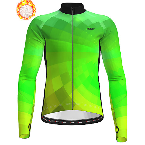 

21Grams Men's Long Sleeve Cycling Jersey Winter Fleece Polyester Green Bike Jersey Top Mountain Bike MTB Road Bike Cycling Fleece Lining Breathable Warm Sports Clothing Apparel / Stretchy / Quick Dry
