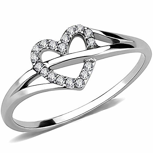 

stainless steel heart shaped wedding engagement anniversary propose ring (silver, 5)