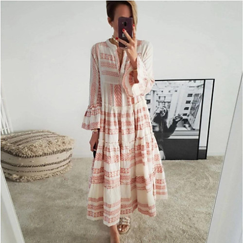 

Women's Sheath Dress Midi Dress Red Gray Long Sleeve Print Print Fall Spring V Neck Casual Christmas 2021 S M L XL XXL 3XL