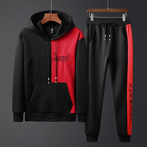 

Men's Pullover Sweatshirt Print Slogan 2 Piece Hooded Sports Going out 3D Print Basic Hoodies Sweatshirts Long Sleeve White Black Red