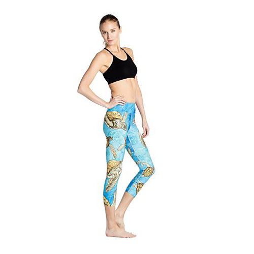 

Women's Basic Casual Comfort Daily Gym Leggings Pants Graphic Calf-Length Patchwork Print Light Blue