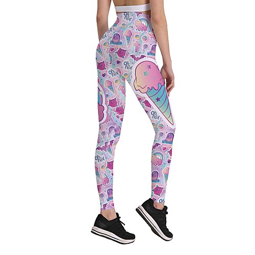 

Women's Yoga Chino Comfort Daily Gym Leggings Pants Rainbow Floral Ankle-Length Print Blushing Pink