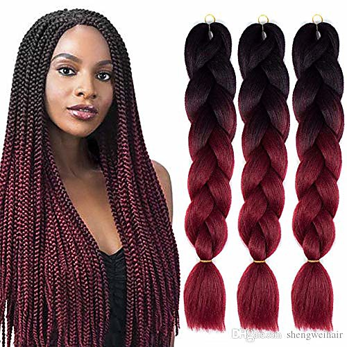 

chuyao ombre braiding hair kanekalon jumbo braids synthetic braiding hair 3pcs/lot hair extension for twist braiding hair (24 black - wine red)