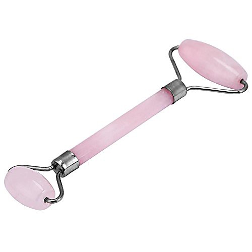 

1pc rose quartz crystal double head beauty roller face neck massage tool (dark pink)