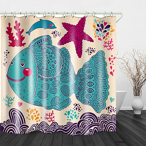 

Starfish fish Painting Print Waterproof Fabric Shower Curtain for Bathroom Home Decor Covered Bathtub Curtains Liner Includes with Hooks