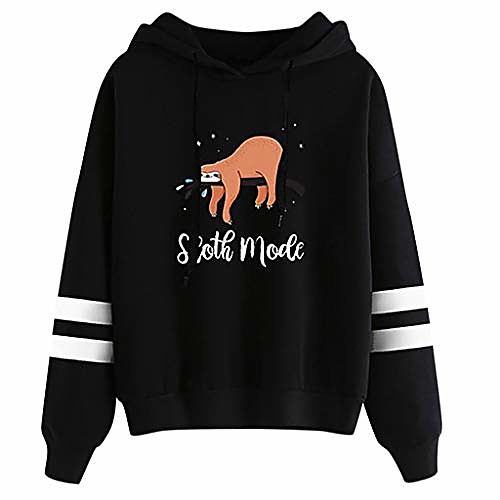 

sloth mode rikay women's print hoodies sweatshirt pullovers ladies long sleeve stripe hooded jumper loose hoodies size 8-16 uk black