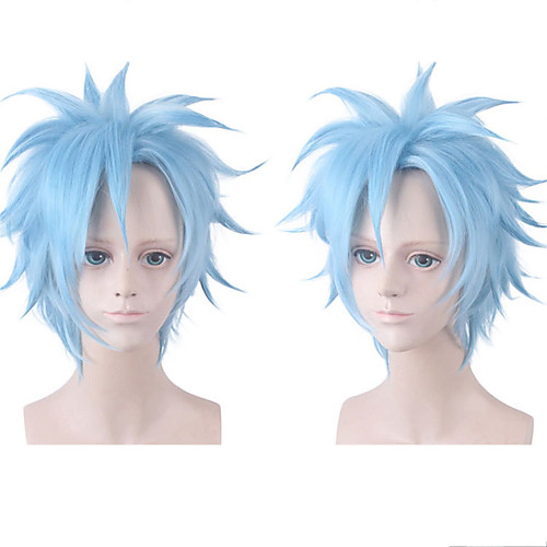 

Cosplay Costume Wig Synthetic Wig Loose Curl With Bangs Wig Short Light Blue Synthetic Hair Women's Anime Cosplay Blue
