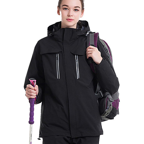 

Women's Hiking Down Jacket Hiking 3-in-1 Jackets Winter Outdoor Patchwork Waterproof Lightweight Windproof Breathable Winter Jacket Top Fleece Fishing Climbing Camping / Hiking / Caving Black Red