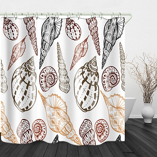 

Conch On White Print Waterproof Fabric Shower Curtain For Bathroom Home Decor Covered Bathtub Curtains Liner Includes With Hooks