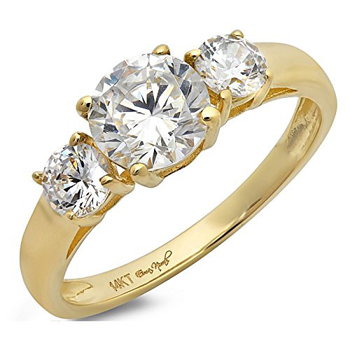 

1.4 ct round cut solitaire three stone ring 14k yellow gold engagement wedding band, size 7.5