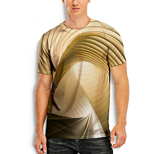 

Men's T shirt 3D Print Graphic Optical Illusion 3D Print Short Sleeve Daily Tops Yellow