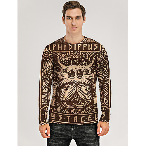 

Men's T shirt 3D Print Graphic 3D Animal Print Long Sleeve Daily Tops Casual Khaki