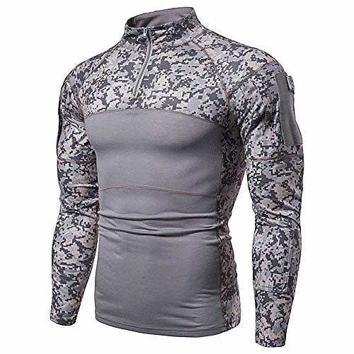 

men's tactical long-sleeved shirt military style combat shirt with pockets airsoft top outdoor clothing for hunting camping hiking gray camo digitalxl