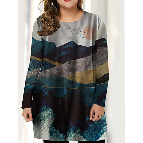 

Women's Plus Size Dresses T Shirt Dress Tee Dress Short Mini Dress Long Sleeve Print Print Sexy Spring & Fall / Loose