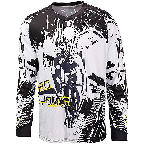 

21Grams Men's Long Sleeve Downhill Jersey Spandex White Bike Jersey Top Mountain Bike MTB Road Bike Cycling UV Resistant Quick Dry Sports Clothing Apparel / Athletic