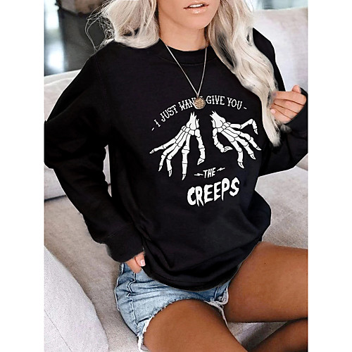 

Women's Pullover Sweatshirt Graphic Skull Letter Print Daily Other Prints Basic Casual Hoodies Sweatshirts White Black