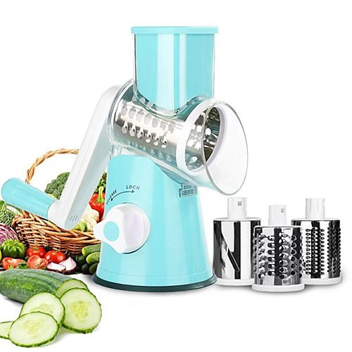 

Hand Rotary Grater Multi-function Vegetable Slicer with 3 Interchangeable Blades Rotary Grater Slicer for Fruit Vegetables Nuts Household Dicer Quick Rotary Cutter