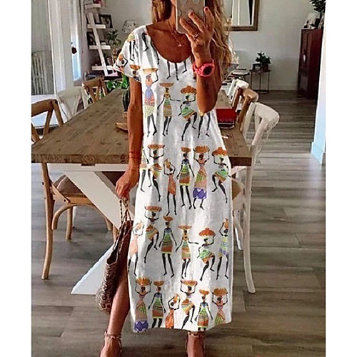 

Women's A Line Dress Midi Dress White Blue Purple Blushing Pink Beige Short Sleeve Print Patchwork Print Fall Spring Round Neck Casual 2021 S M L XL XXL 3XL / Plus Size
