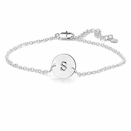 

silver b initial bracelet for women adjustable round disc alphabet letters bracelet for girls (b)