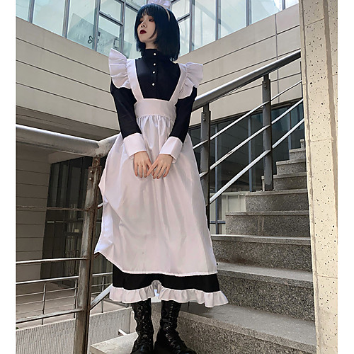 

Lolita Shiro& Kuro Lolita Ōji Lolita (Boystyle) Dress Women's Men's Japanese Cosplay Costumes Black Solid Color Juliet Sleeve Long Sleeve Long Length / Apron