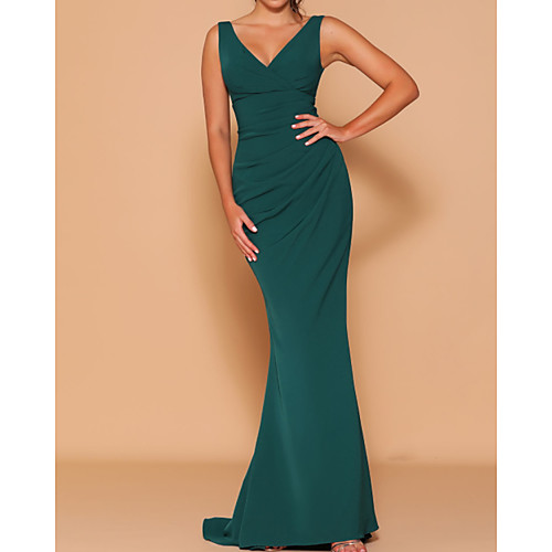 

Sheath / Column V Neck Floor Length Chiffon Bridesmaid Dress with Ruching